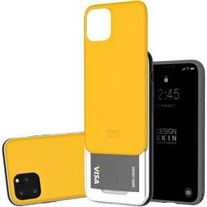 DESIGN SKIN Sliding Wallet Card Storage Case for iPhone 11 Pro Max- Yellow/White